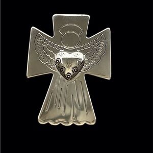 Vtg Carolyn Pollack Sterling Silver Relios Carved Angel Pin/Pendant. Pre Owned